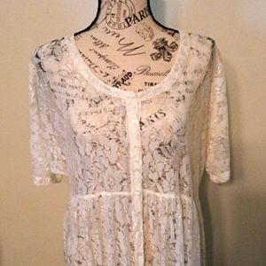 Vintage white lace button down maxi dress